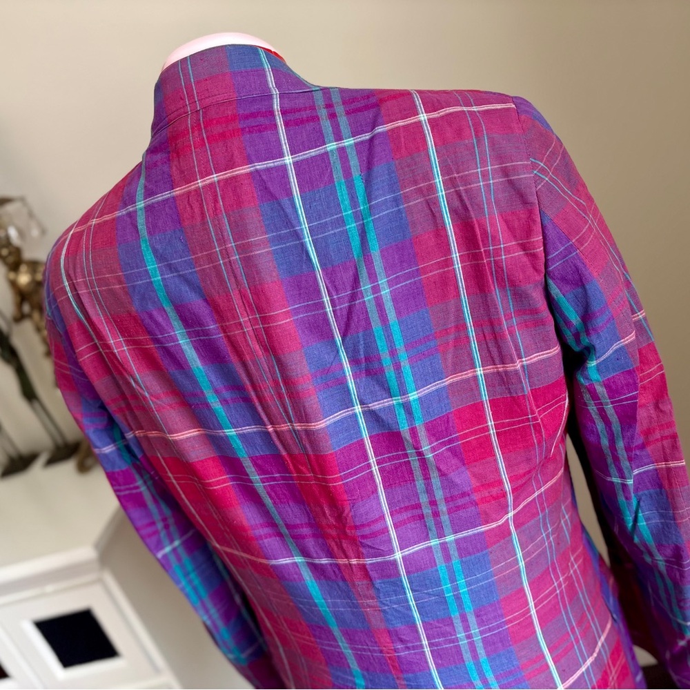 Vibrant Pink & Purple Plaid Men's Blazer - Picture 2 of 16